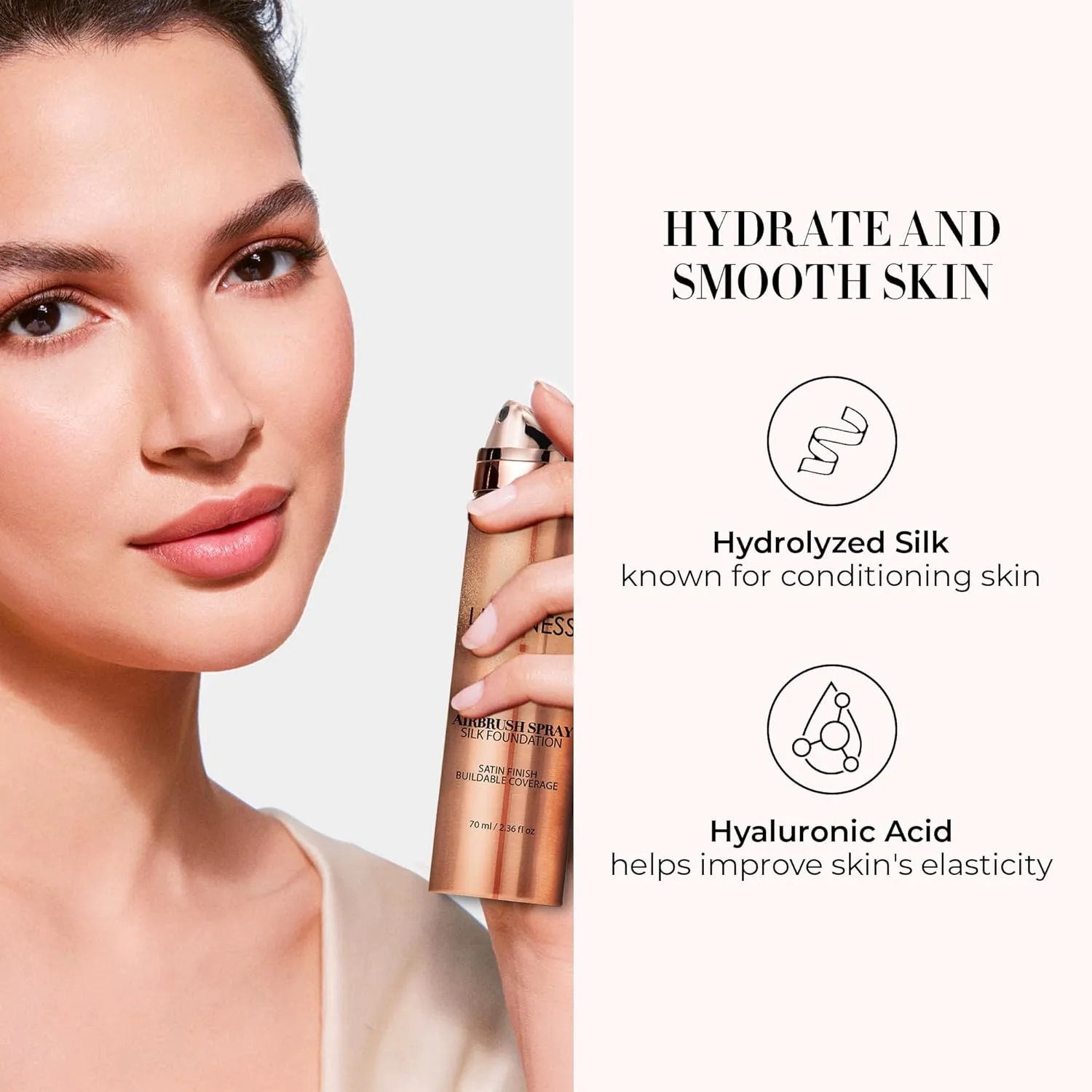 LUMINESS Silk Airbrush Spray Foundation - Full Coverage Foundation - Formula Hydrates & Moisturizes with Hyaluronic Acid, Aloe Vera & Hydrolyzed Silk (Shade - Light Medium)