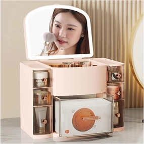 Luminous Mirror Makeup Organizer Large Storage Shelf Transparent Storage Organizer Suitable for Lipstick, face mask, and Other Cosmetics(Orange)