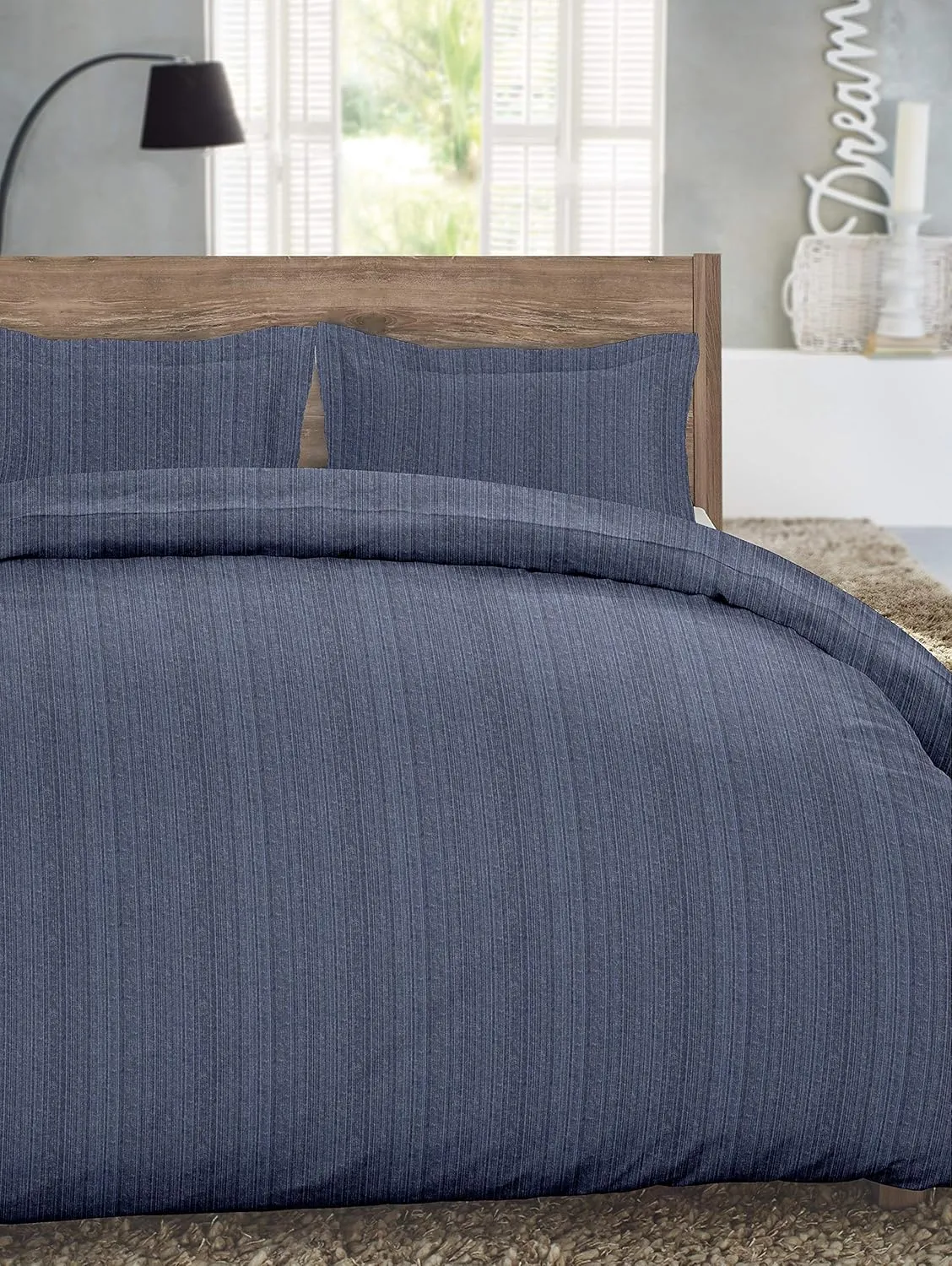 Luxury German Flannel Duvet Cover & Shams Set, 3 Piece (King, Blue Stripe)