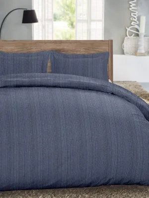 Luxury German Flannel Duvet Cover & Shams Set, 3 Piece (King, Blue Stripe)