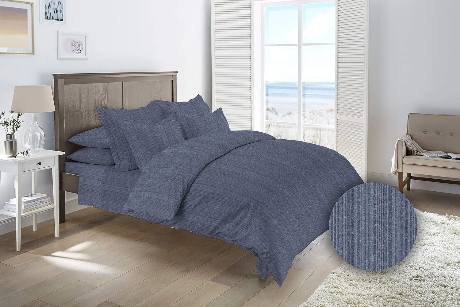 Luxury German Flannel Duvet Cover & Shams Set, 3 Piece (King, Blue Stripe)