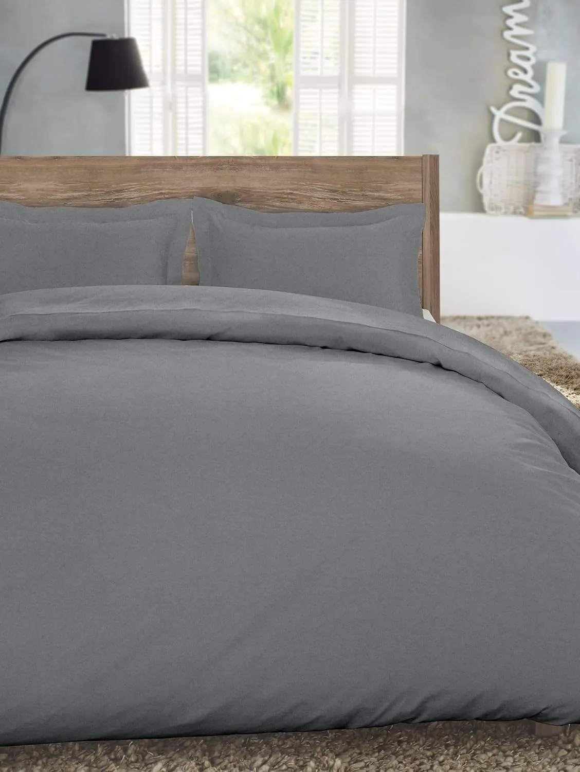 Luxury German Flannel Duvet Cover & Shams Set, 3 Piece, Warm Breathable Cotton Flannel Bedding, Brushed for Extra Softness, Cozy Home Decor, Oeko-Tex Certified (Mid Gray, Queen)