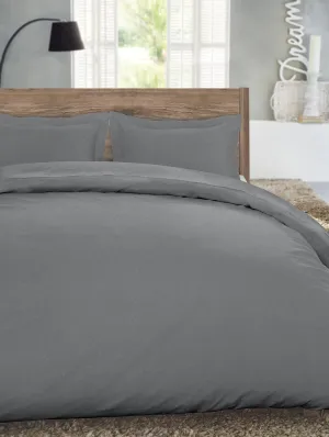 Luxury German Flannel Duvet Cover & Shams Set, 3 Piece, Warm Breathable Cotton Flannel Bedding, Brushed for Extra Softness, Cozy Home Decor, Oeko-Tex Certified (Mid Gray, Queen)