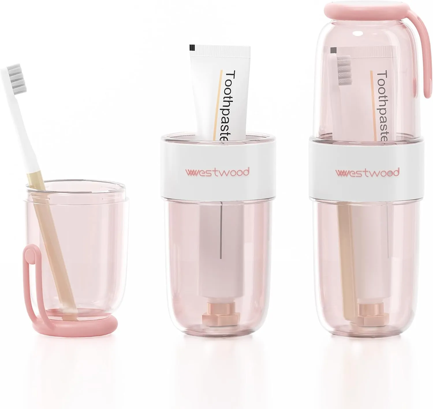 Luxury Transparent Pink Plastic Travel Toothbrush Holder Case with Cover, Portable Travel Toothbrush Cup, Storage Container for School Camping Business Trip Bathroom