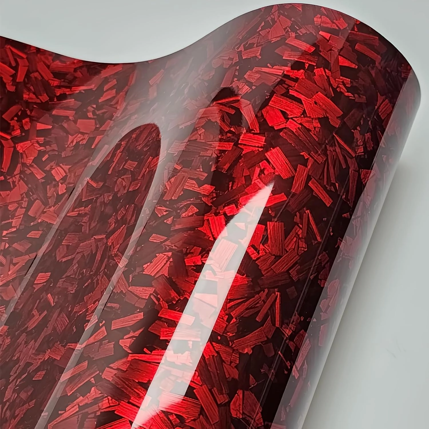 LZLRUN Forged Gloss Carbon Fiber Vinyl Wrap Roll Air Release Sticker Sheet Film DIY Decal Car Auto Vehicle Morotcycle Self Adhesive (1ft x 5ft, Red)