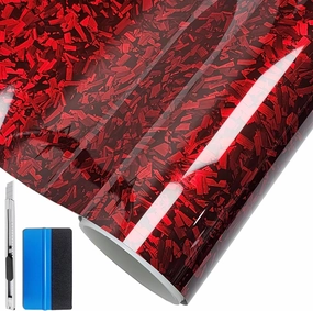 LZLRUN Forged Gloss Carbon Fiber Vinyl Wrap Roll Air Release Sticker Sheet Film DIY Decal Car Auto Vehicle Morotcycle Self Adhesive (1ft x 5ft, Red)