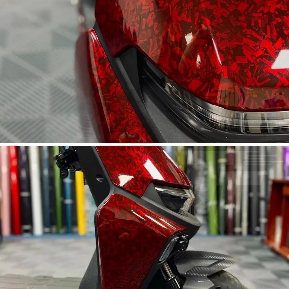 LZLRUN Forged Gloss Carbon Fiber Vinyl Wrap Roll Air Release Sticker Sheet Film DIY Decal Car Auto Vehicle Morotcycle Self Adhesive (1ft x 5ft, Red)