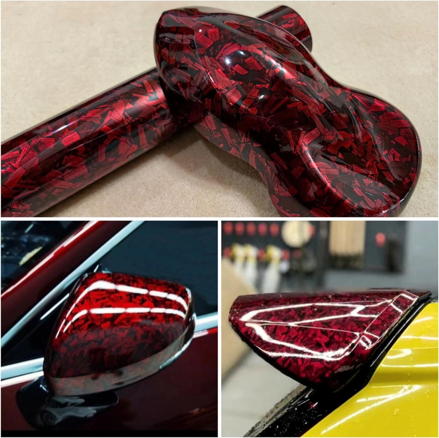 LZLRUN Forged Gloss Carbon Fiber Vinyl Wrap Roll Air Release Sticker Sheet Film DIY Decal Car Auto Vehicle Morotcycle Self Adhesive (1ft x 5ft, Red)