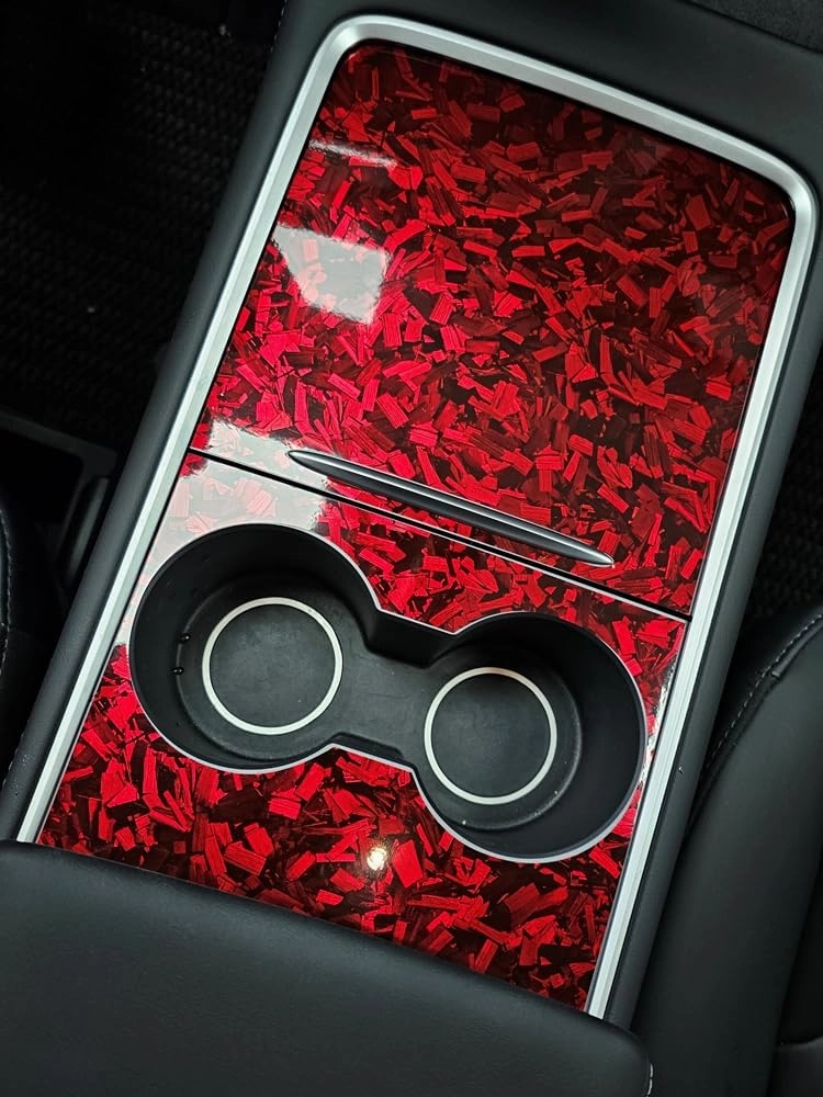 LZLRUN Forged Gloss Carbon Fiber Vinyl Wrap Roll Air Release Sticker Sheet Film DIY Decal Car Auto Vehicle Morotcycle Self Adhesive (1ft x 5ft, Red)