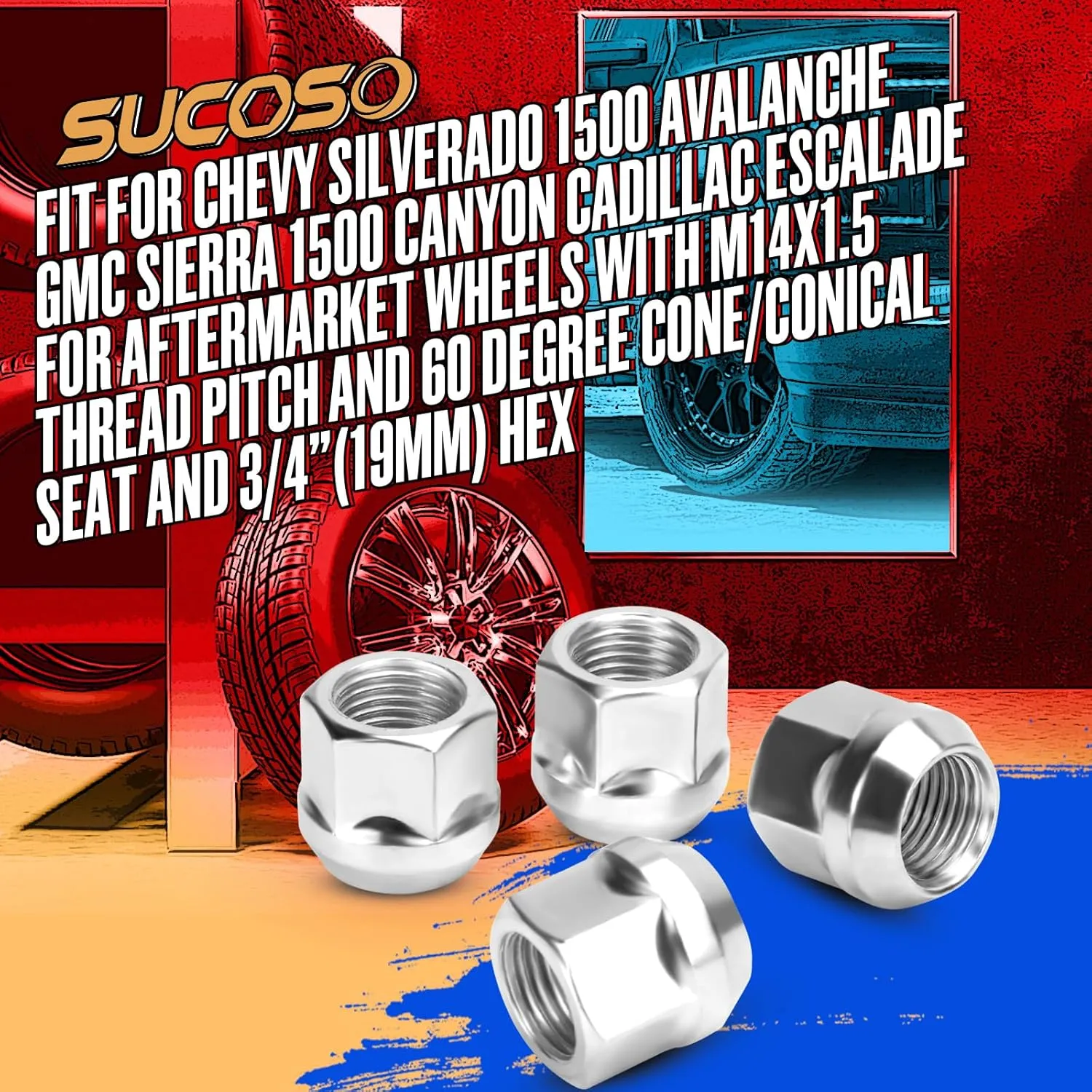 M14x1.5 Lug Nuts Replacement for Chevy Silverado Tahoe C/K2500 Suburban, GMC Sierra Yukon, RAM 2500 3500, Ford F250, 32PC Open end Zinc Conical Bulge Seat 14×1.5 Lug Nuts for Aftermarket Wheels