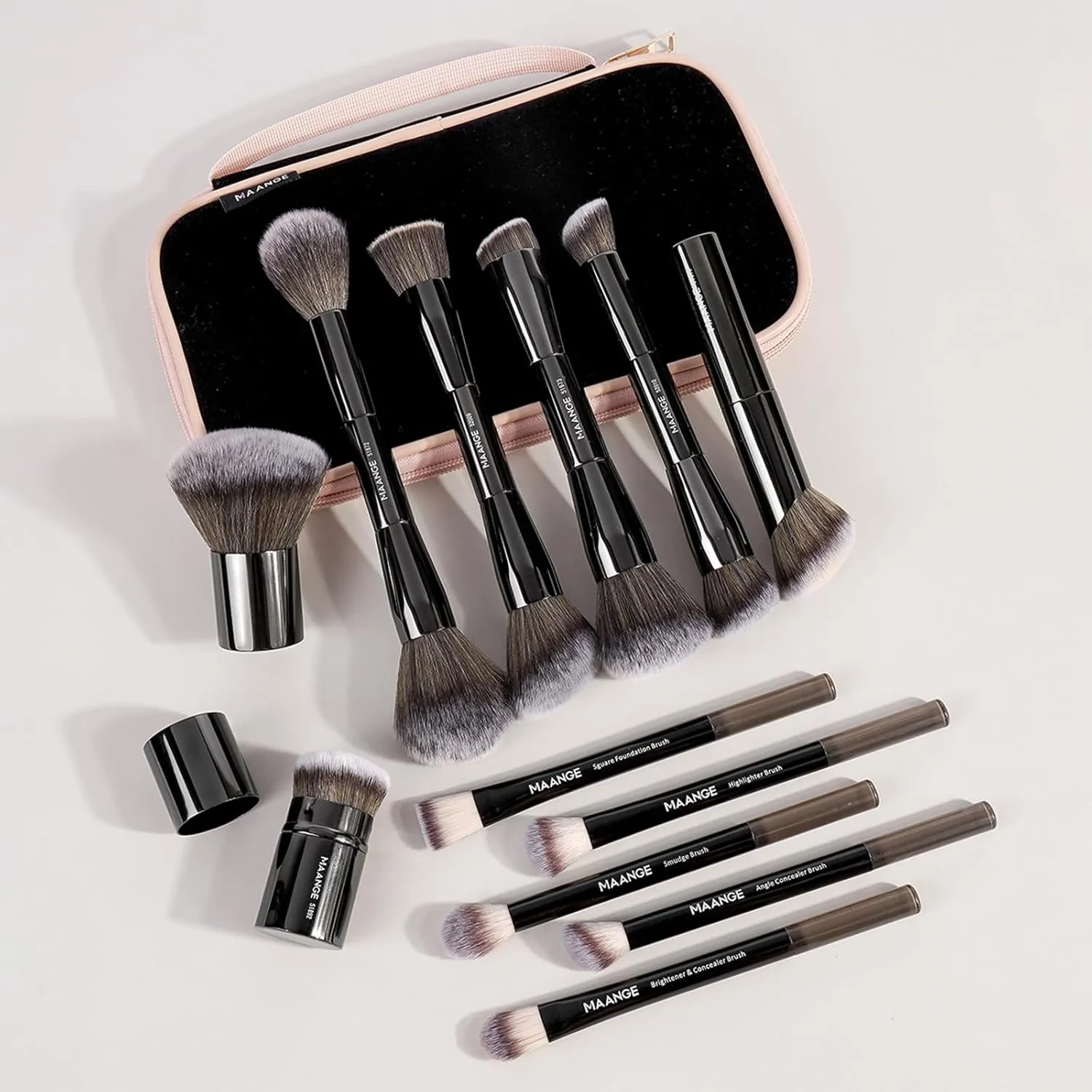 MAANGE 12 PCS Professional Makeup Brushes with Case-Black
