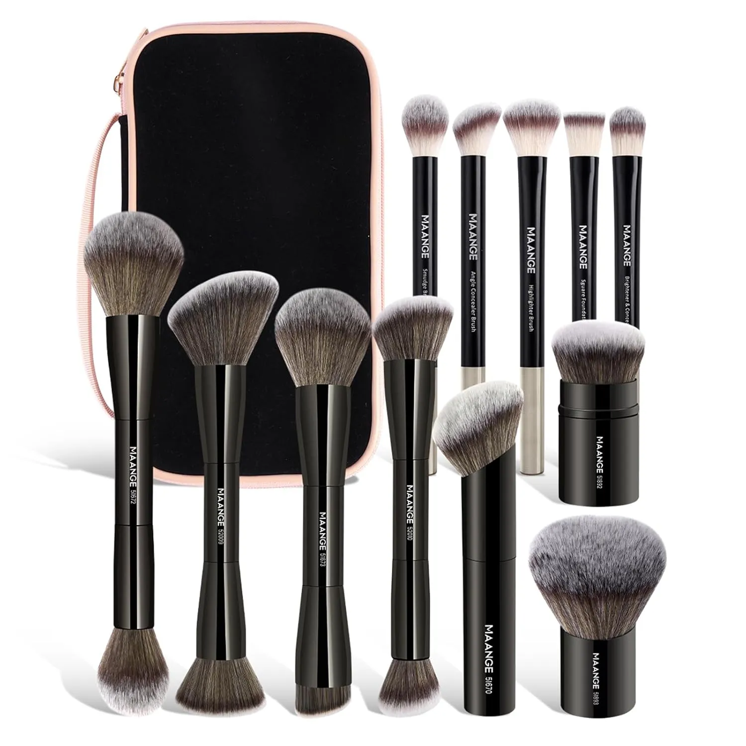 MAANGE 12 PCS Professional Makeup Brushes with Case-Black
