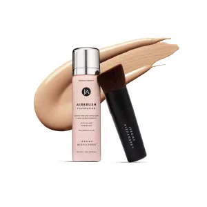 MagicMinerals AirBrush Foundation by Jerome Alexander – 2pc Set with Airbrush Foundation and Kabuki Brush - Spray Makeup with Anti-aging Ingredients for Smooth Radiant Skin - Bright Light
