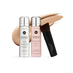 MagicMinerals AirBrush Foundation Set by Jerome Alexander – 3pc Set Includes AirFinish, Foundation and Kabuki Brush - Spray Makeup with Anti-aging Ingredients for Smooth Radiant Skin (Dark Espresso)