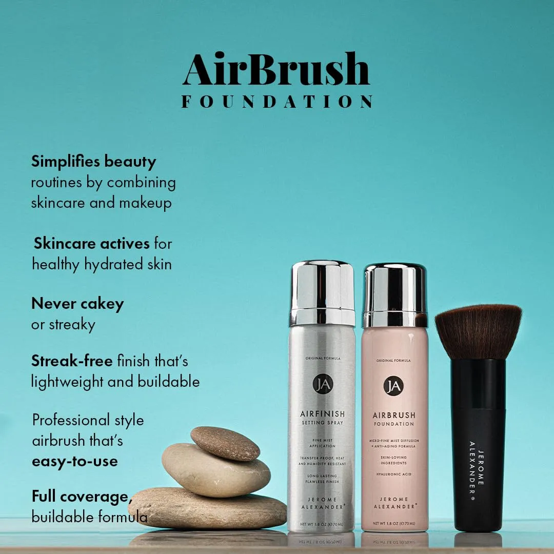 MagicMinerals AirBrush Foundation Set by Jerome Alexander – 3pc Set Includes AirFinish, Foundation and Kabuki Brush - Spray Makeup with Anti-aging Ingredients for Smooth Radiant Skin (Dark Espresso)