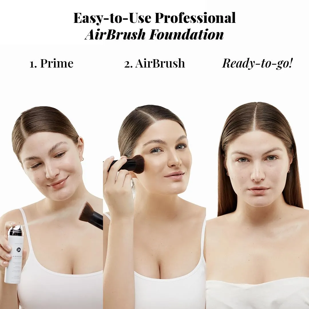 MagicMinerals AirBrush Foundation Set by Jerome Alexander – 3pc Set Includes Primer, Foundation and Kabuki Brush - Spray Makeup with Anti-aging Ingredients for Smooth Radiant Skin (Light)