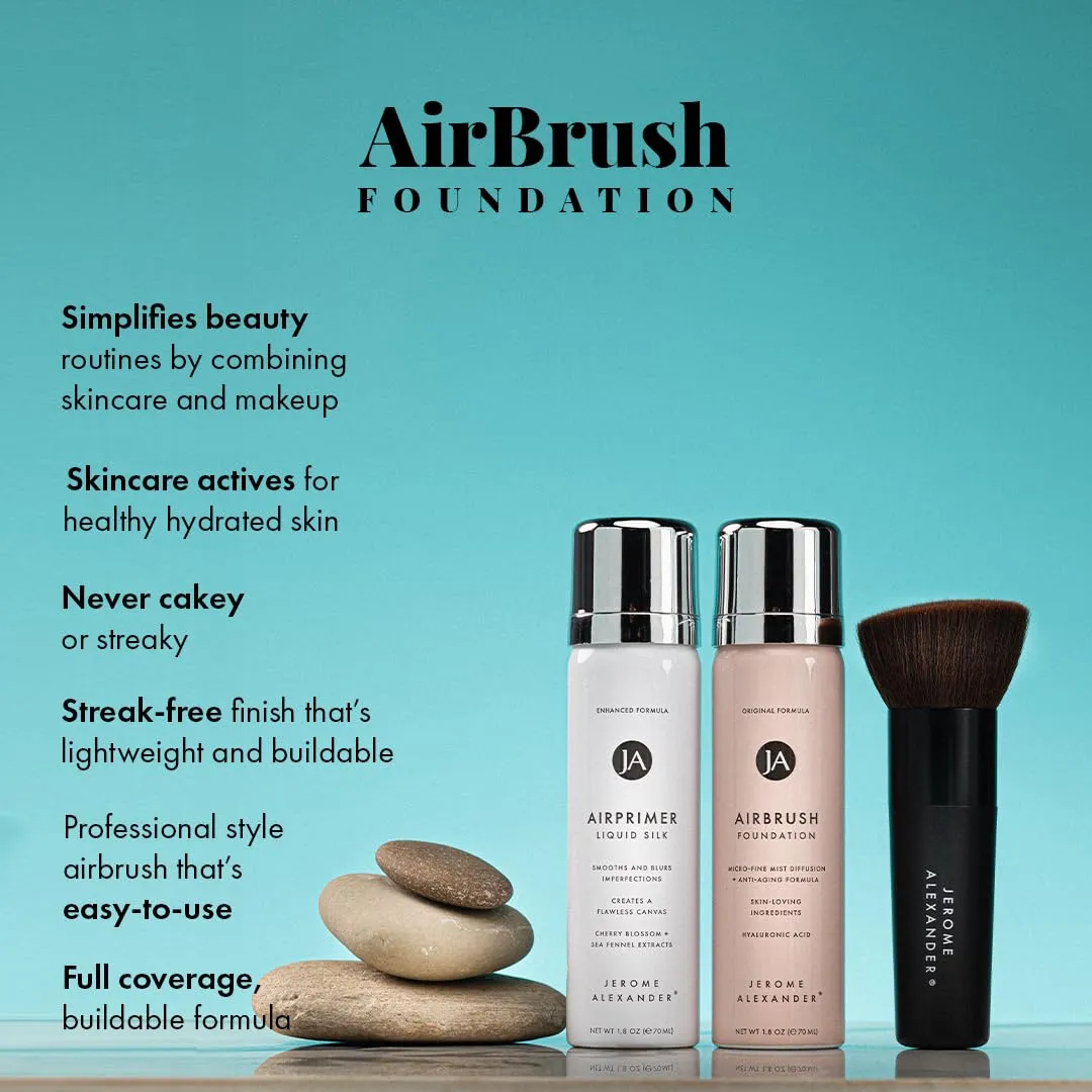 MagicMinerals AirBrush Foundation Set by Jerome Alexander – 3pc Set Includes Primer, Foundation and Kabuki Brush - Spray Makeup with Anti-aging Ingredients for Smooth Radiant Skin (Light)
