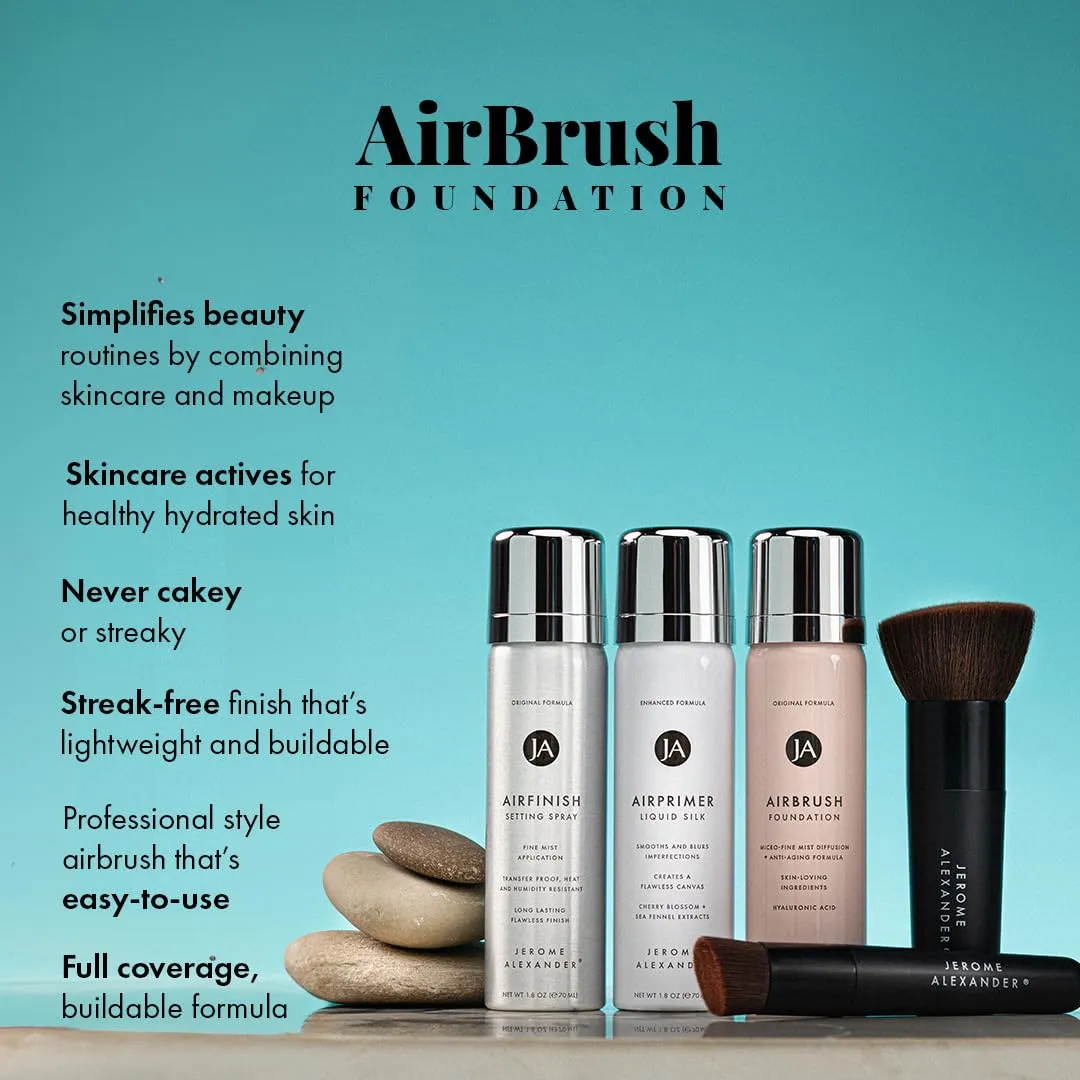 MagicMinerals AirBrush Foundation Set by Jerome Alexander - Complete 5pc Spray Makeup Set with Foundation, Primer, and Setting/Finishing Spray - for Smooth, Radiant Skin (Warm Beige)
