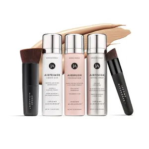 MagicMinerals AirBrush Foundation Set by Jerome Alexander - Complete 5pc Spray Makeup Set with Foundation, Primer, and Setting/Finishing Spray - for Smooth, Radiant Skin (Warm Beige)