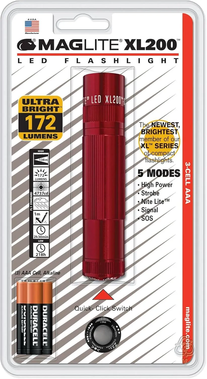 Maglite XL200 LED 3-Cell AAA Flashlight, Red