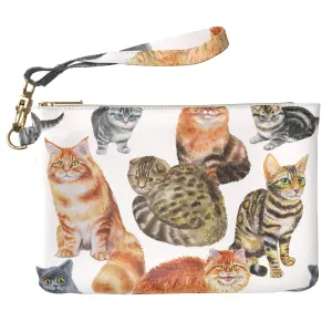 Makeup Bag 9.5 x 6 inch Felines Print PU Leather Toiletry Zipper Travel Case Cosmetic Strap Accessories Animal Cat Persian Orange Meow Watercolor Purse Pouch Portable Organizer Design Storage