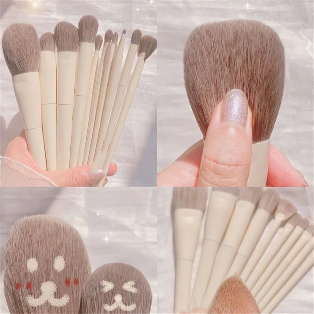 Makeup Brush 10 Soft White Loose Powder Makeup Brush Set Facial Foundation Powder Eye Shadow Eyebrow Highlight Beauty Tool Cosmetic Products(10pcs,White)