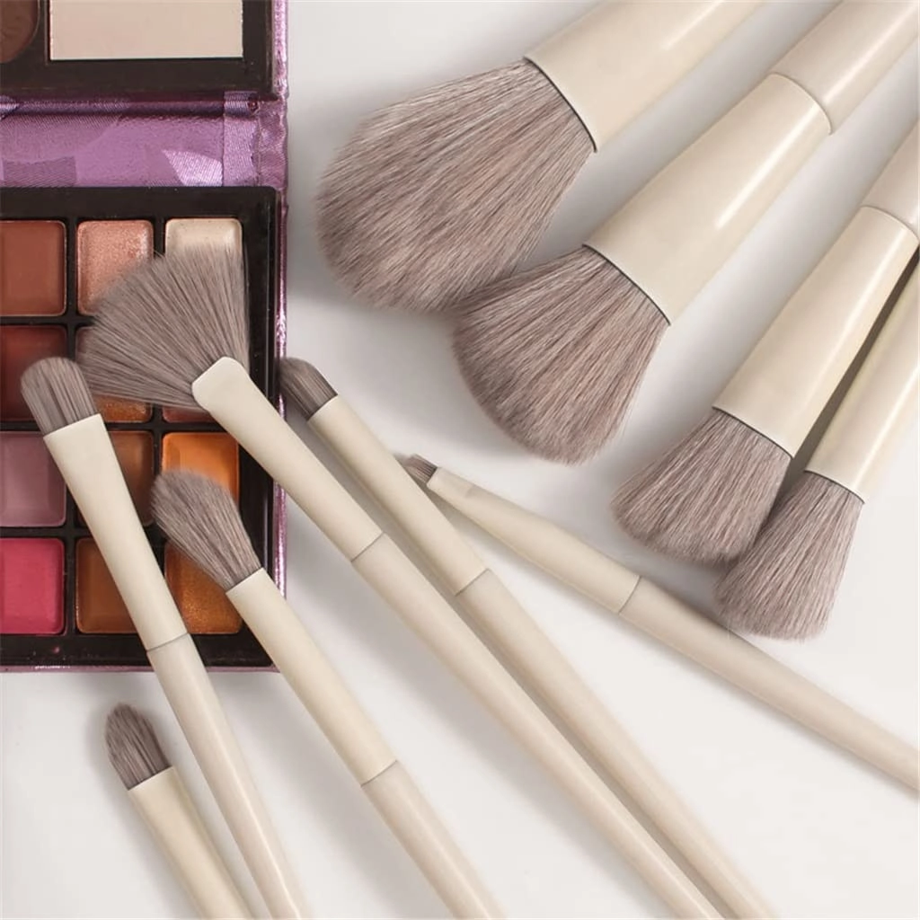 Makeup Brush 10 Soft White Loose Powder Makeup Brush Set Facial Foundation Powder Eye Shadow Eyebrow Highlight Beauty Tool Cosmetic Products(10pcs,White)