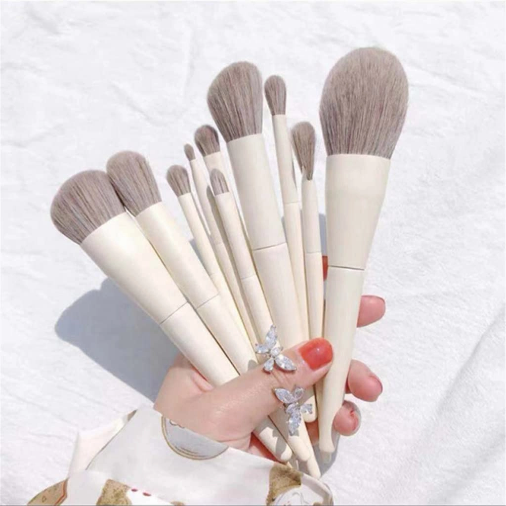 Makeup Brush 10 Soft White Loose Powder Makeup Brush Set Facial Foundation Powder Eye Shadow Eyebrow Highlight Beauty Tool Cosmetic Products(10pcs,White)