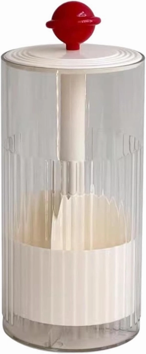Makeup Brush Holder Transparent Automatic Lifting Multipurpose Dustproof 4 Compartment with Lid Makeup Organizer for Bathroom, Red and White