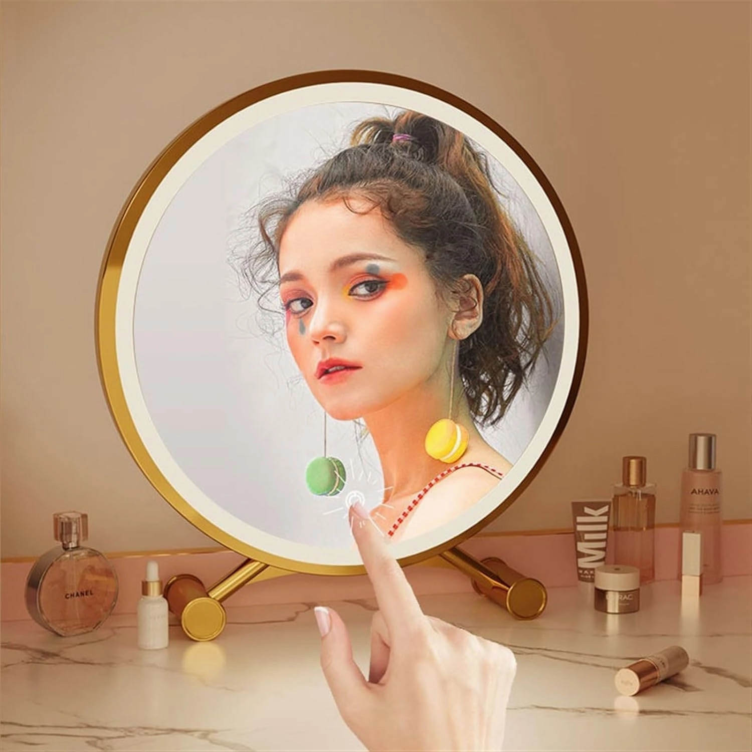 Makeup Mirror Desktop LED Makeup Mirror with Light for Women's Bedroom Dressing Table Vertical Makeup Mirror Bathroom Beauty Mirror Cosmetic Mirror(Medium)