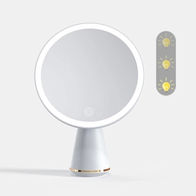 Makeup Mirror, Vanity Mirror with Lights, 3-Level Dimmable Rechargeable LED Makeup Mirror, 360° Rotation Makeup Mirrors Touch Control, Tabletop Desk Mirror for Mother's Day Christmas Birthday (White)