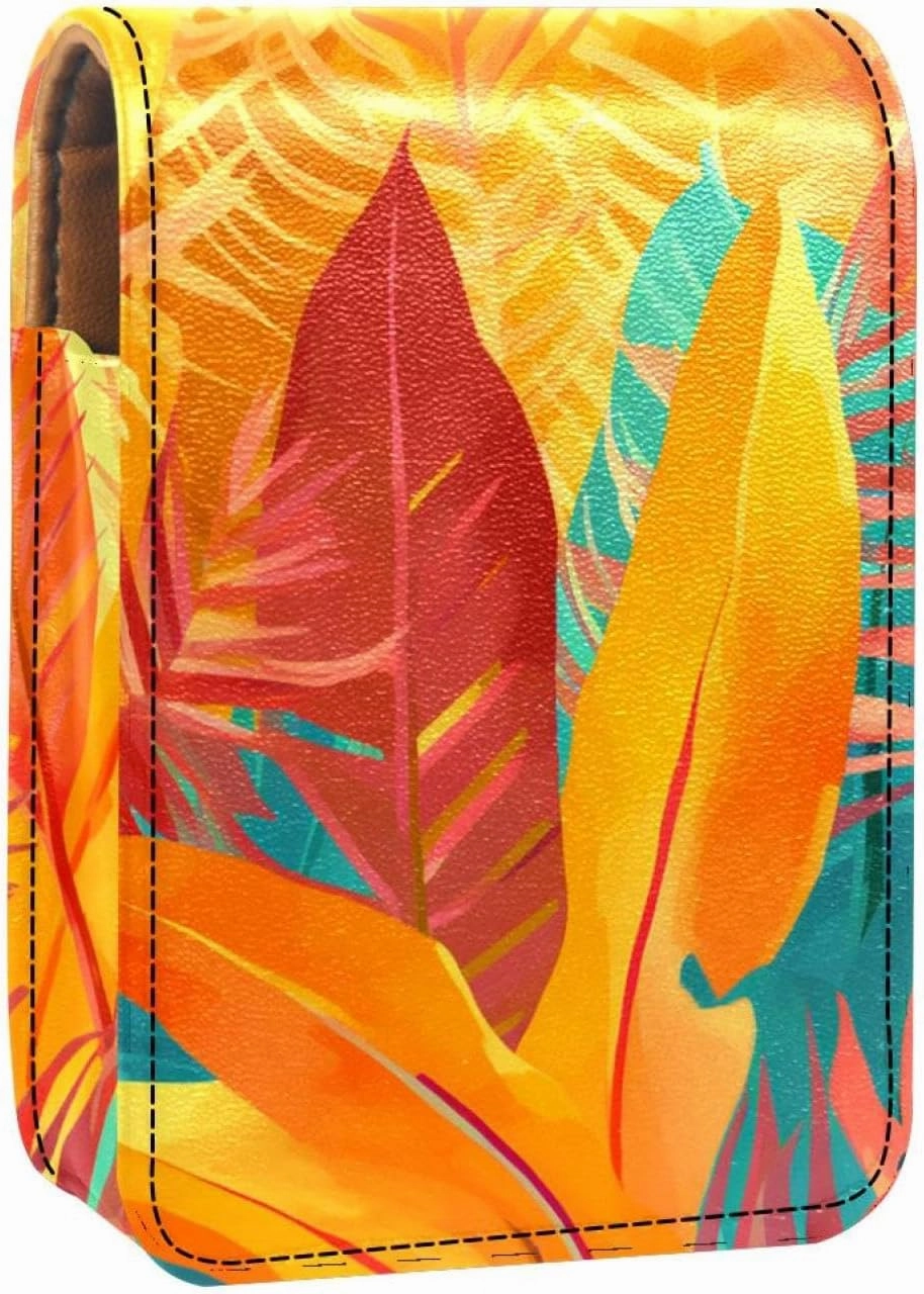 Makeup Organizer,Makeup Lipstick Case for Outside Mini Bag Travel Cosmetic Pouch,Autumn Orange Leaves Painting