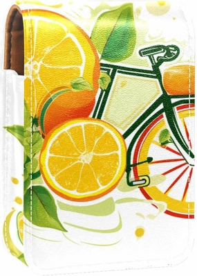 Makeup Organizer,Makeup Lipstick Case for Outside Mini Bag Travel Cosmetic Pouch,Bike Wheels Lemon and Orange