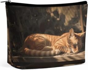 Makeup Pouch Cosmetic Bag Lipstick Pouch Zipper Pouch Orange Cat Sleeping Printed Organizer Portable Toiletry Bag Accessories