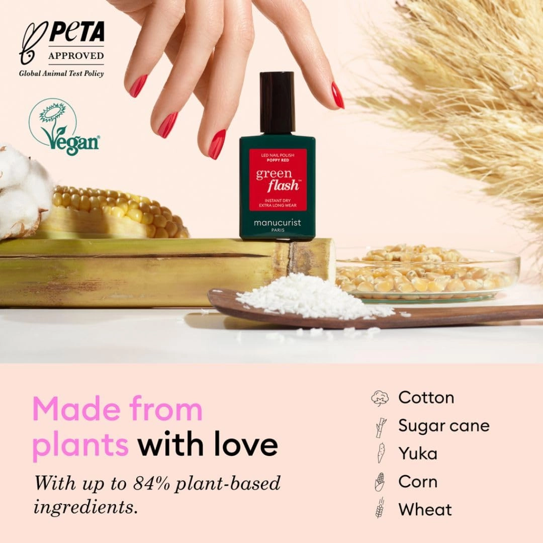 Manucurist Green Flash LED Pale Rose Gel Nail Polish - Vegan, 12-Free, Plant-Based Gel Polish - Strengthens and Protects the Nail - Sheer Pastel Pink Nail Polish - Gel Nail Polishes - Made in France