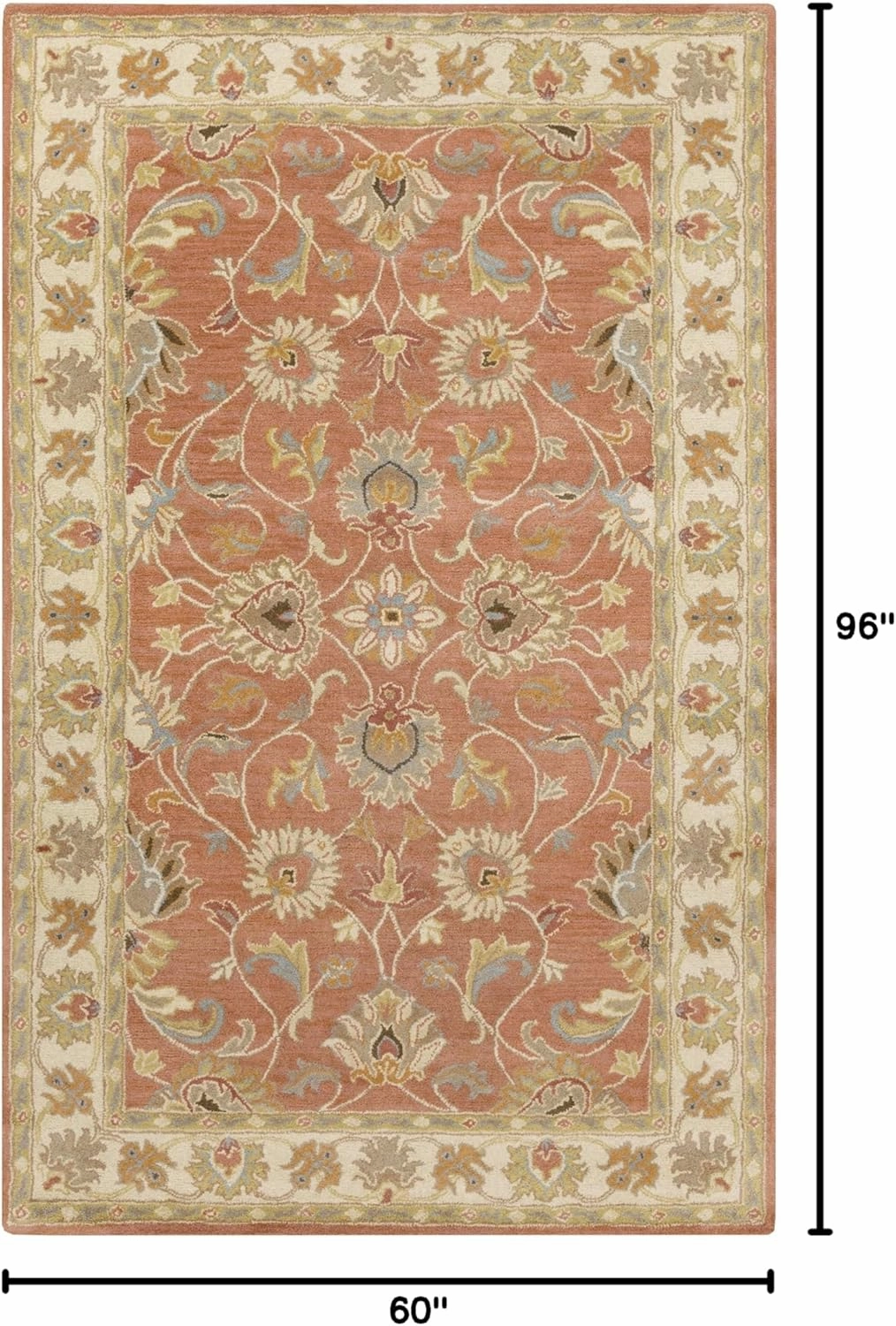 Mark&Day Wool Rugs, 5x8 Paris Traditional Burnt Orange Area Rug, Orange Beige Carpet for Living Room, Bedroom or Kitchen (5' x 8')