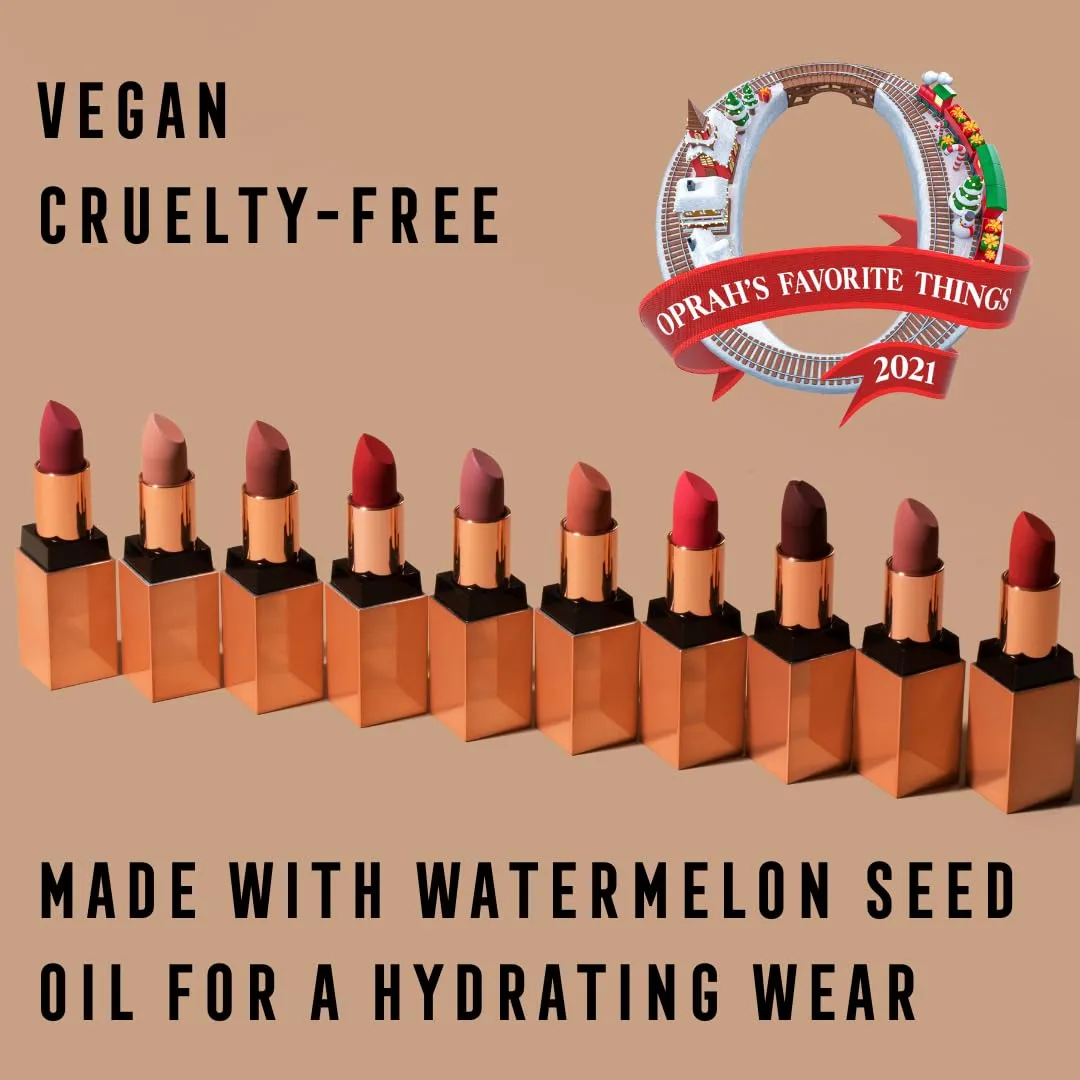Matte, Long Lasting, Hydrating Vegan Lipstick with Vitamin E and Watermelon Seed Oil (Badass- Soft Orange Color)