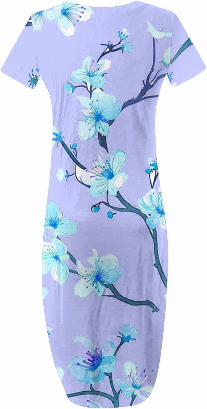 Maxi Dresses for Women 2025 Short Sleeve Casual Boho Floral T-Shirt Dress Flowy Beach Sundress with Pockets