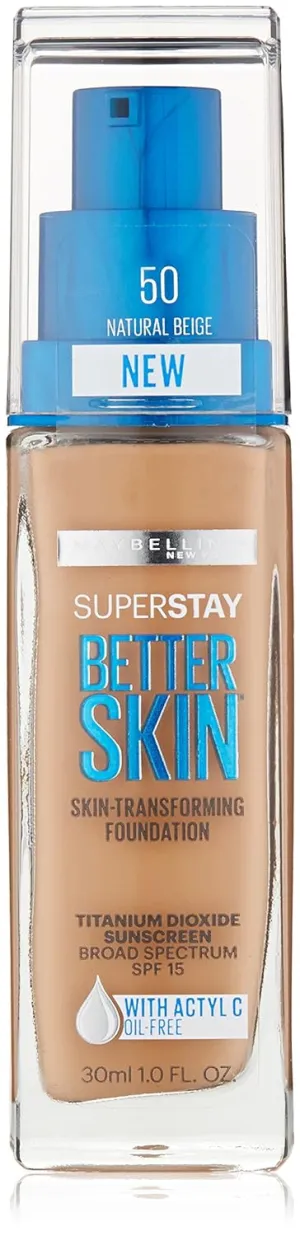 Maybelline New York Super Stay Better Skin Foundation, Natural Beige, 1 fl. oz.