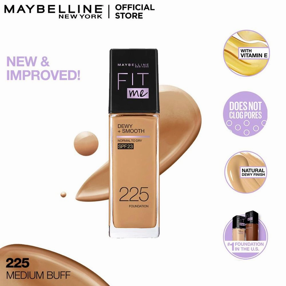 Maybelline New York Fit Me Dewy   Smooth Liquid Foundation, Spf 30 225 Medium Buff, 30Ml