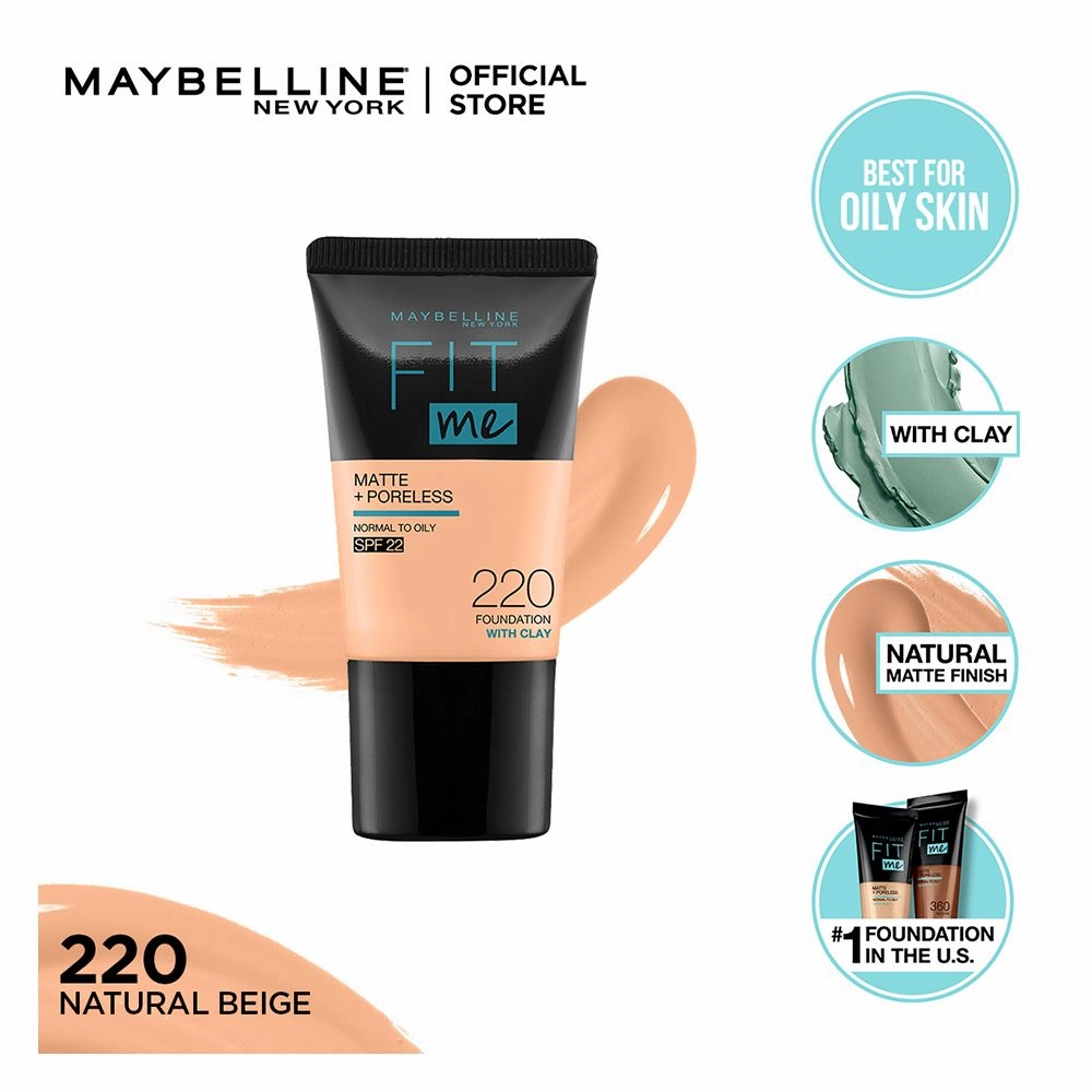 Maybelline New York Fit Me Matte   Poreless Liquid Foundation, 220, Natural Beige