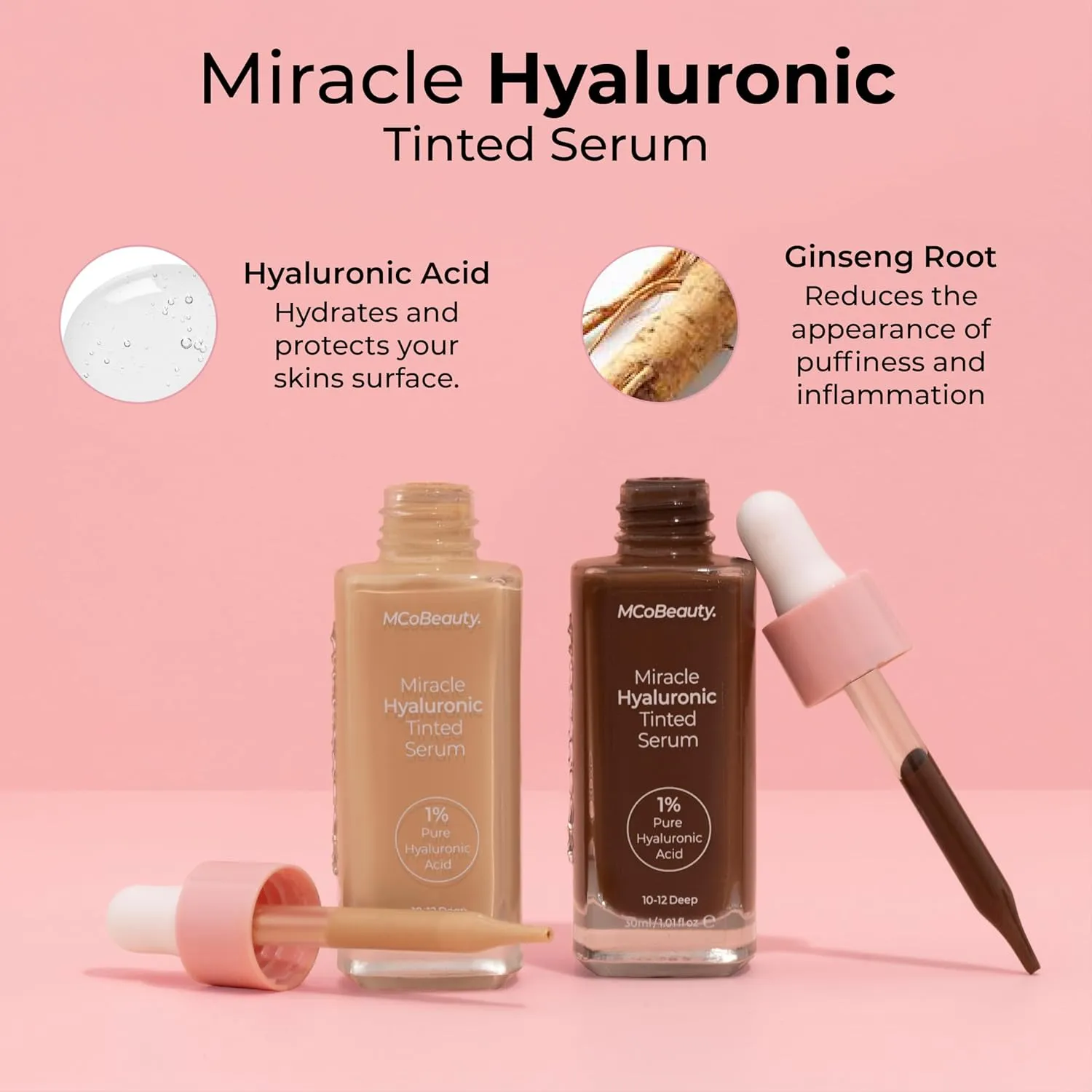 MCoBeauty Miracle Hyaluronic Tinted Serum, 5-6 Medium/Tan, Hydration & Glow for Radiant Skin, Vegan, Cruelty Free Cosmetics