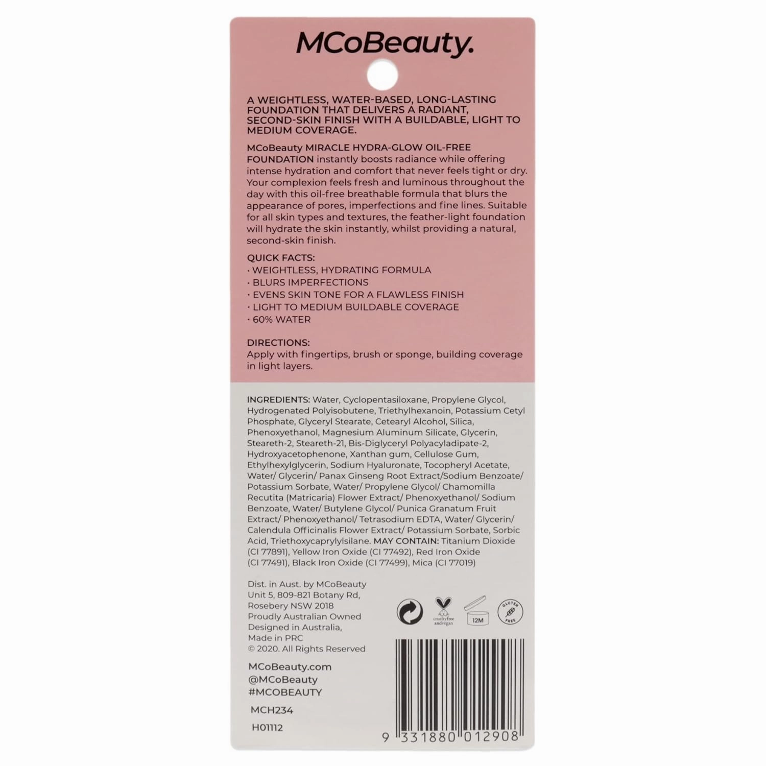 MCoBeauty Miracle Hydra Glow Oil-Free Foundation - Corrects Skin Tone And Blurs Imperfections - Lightweight, Buildable Coverage - Hydrates And Nourishes - Luminous Complexion - Ivory - 1 Oz