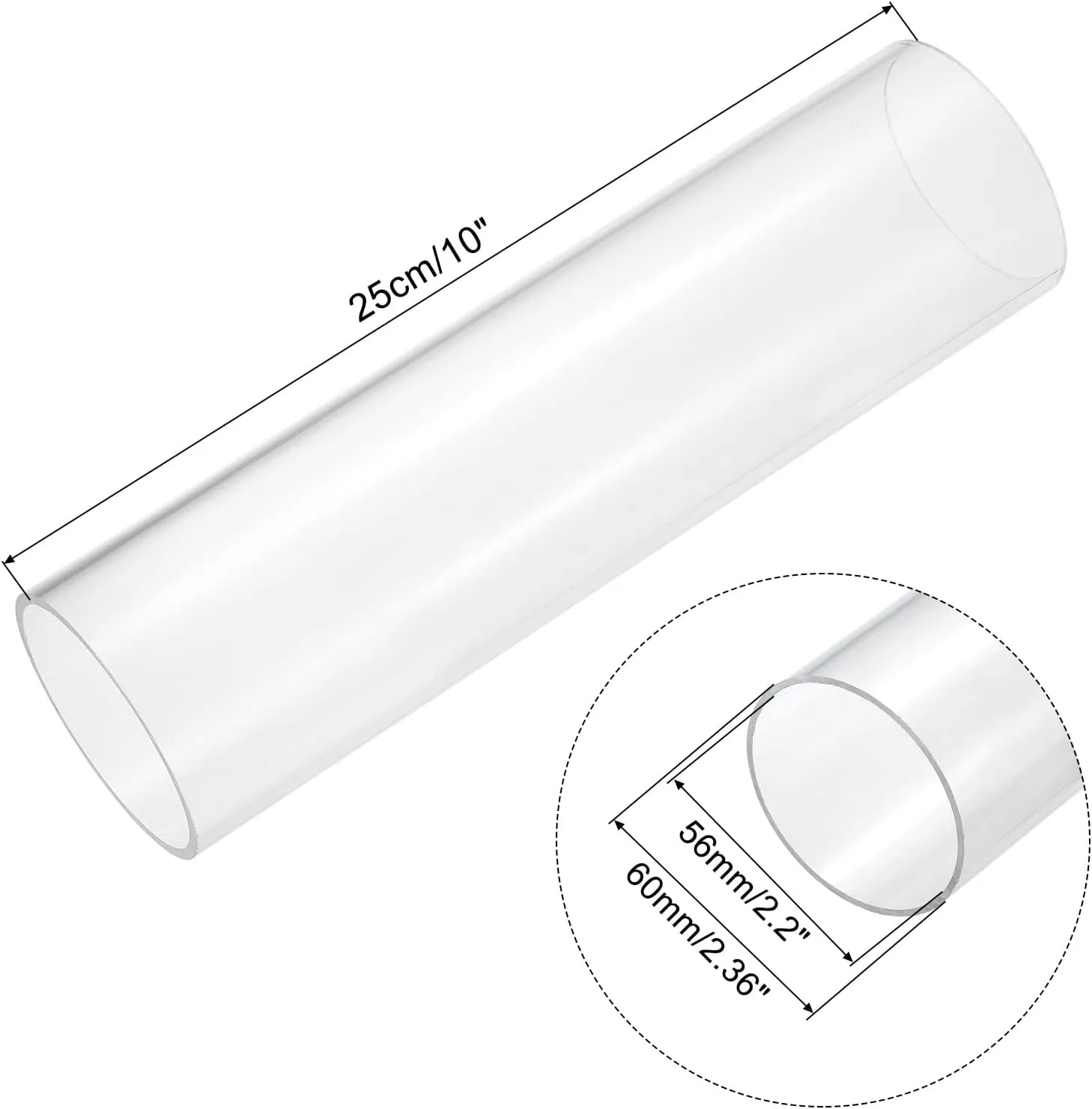 MECCANIXITY Acrylic Pipe Clear Rigid Round Tube 56mm(2 3/16") ID 60mm(2 3/8") OD 10" for Lamps and Lanterns, Water Cooling System