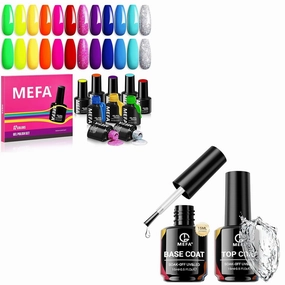 MEFA Neon Gel Nail Polish Set with Gel Top Coat and Base Coat Set, 12 Colors Nail Polish Set Green Glitter Pink Yellow Blue Purple Red Soak Off Gel Nail Gifts for Women Girl DIY Salon Home Manicure