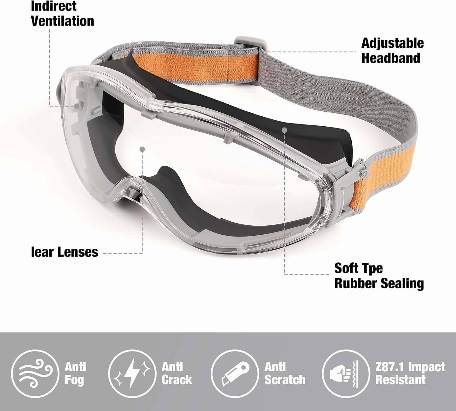 MELASA Industrial Grade Safety Goggles, Anti Fog Clear Lens Lab Goggles Fit Over Glasses for Men and Women Eye Protection