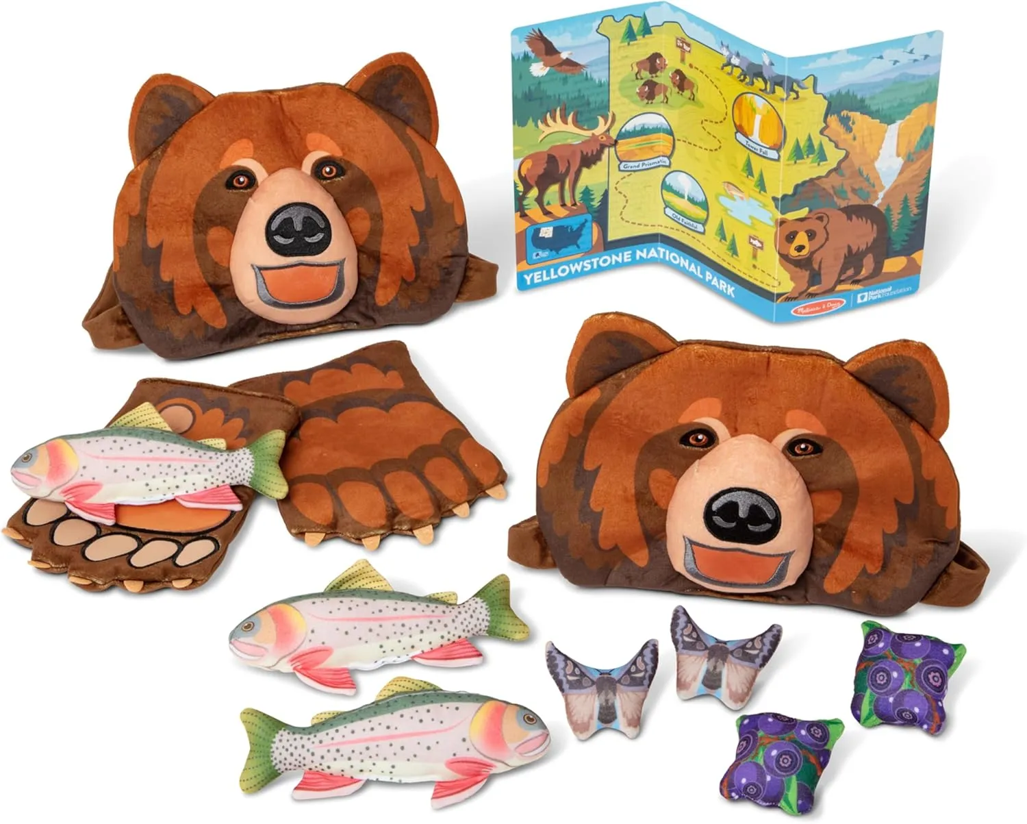 Melissa & Doug Yellowstone National Park Grizzly Bear Games and Pretend Play Set with Plush Bear Heads and Paw Gloves, Kids Animal Activity for Preschoolers, Pretend Play Active Games for Ages 3 