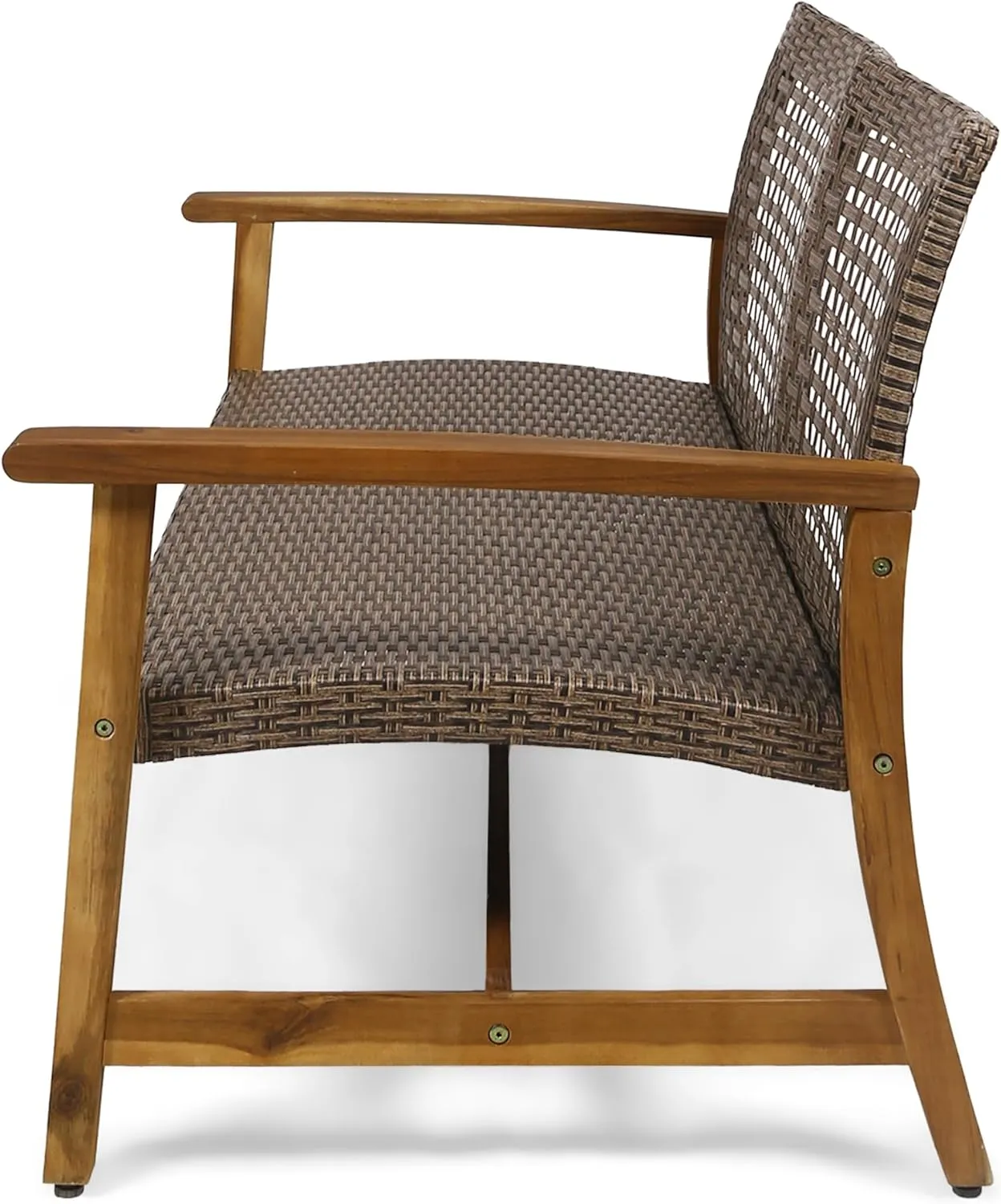 Merax Outdoor Patio Wicker Sofa, Small Casual Couch Loveseat with High Back & Armrest, Acacia Wooden Furniture for Backyard Garden, Waterr Resistant, Iron Seat Frame, Natural