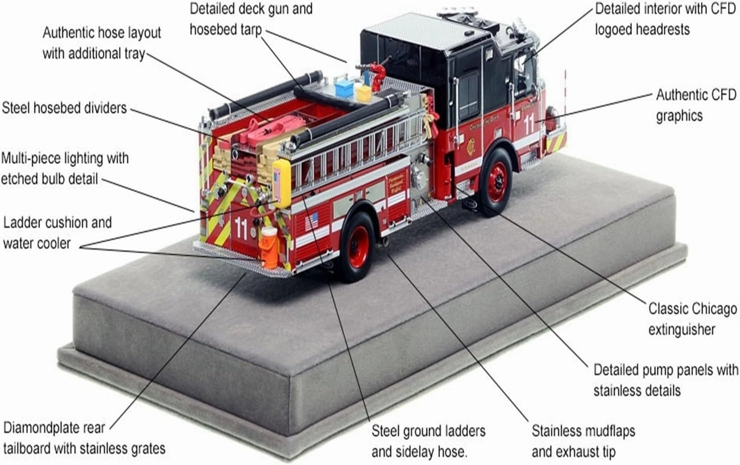 Metal Die Cast Toy Cars 1:50 for Chicago Fire Department 2020 E One Cyclone 2 Fire Truck Model Decorative Desktop for Home Or Office Décor(Style 2)