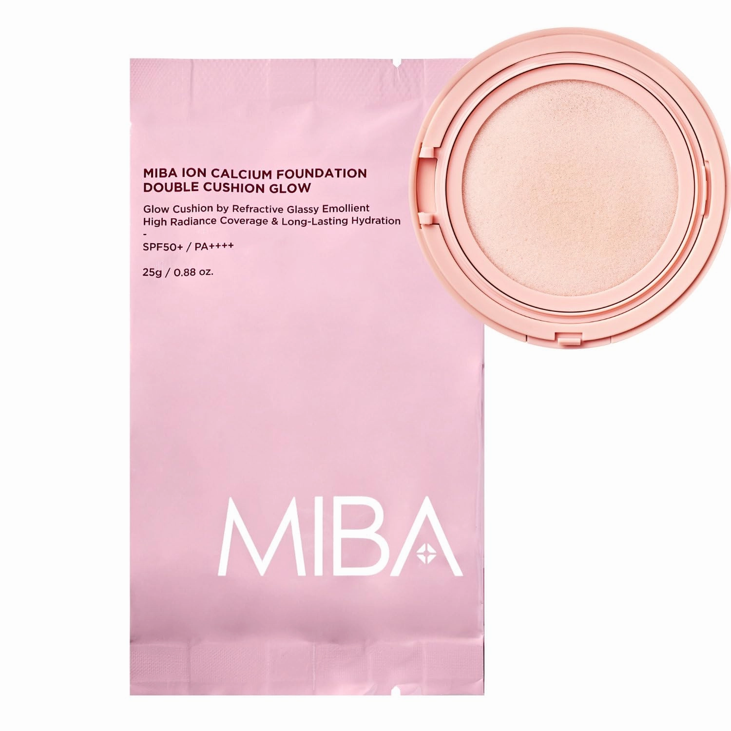 MIBA Ion Calcium Foundation Double Cushion Glow 25 g / 0.88 oz Big Cushion SEASON 3. Long Lasting Cover Effect. Moisture glow. Skin tightening relief. Smooth adhesion. (#23 Rosy Beige Refill)